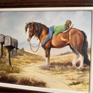 Brown Horse Art Print with Child by